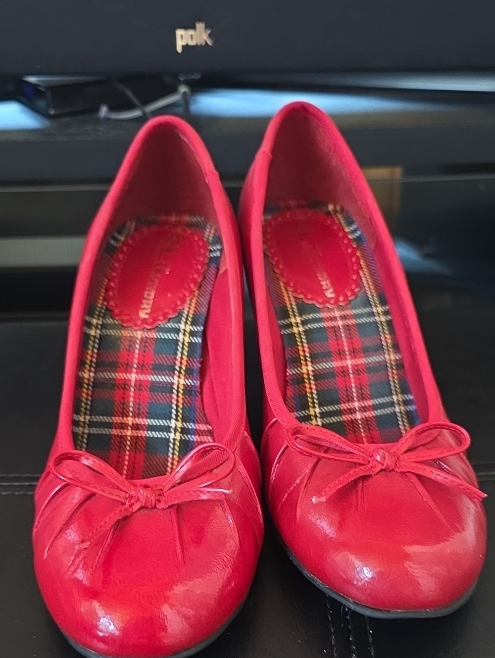 Red Patent Ballet Flats with Bow - Womens